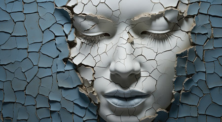 a cracked face of a womanの素材