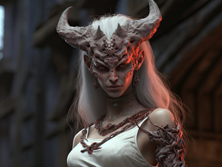 a woman with horns and red skinの素材