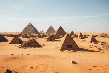 a group of pyramids in a desertの素材