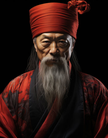 a man with a long beard and red turbanの素材