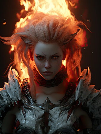 a woman with a fiery hairの素材