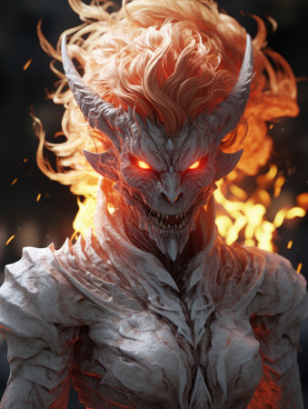 a person with horns and horns on fireの素材