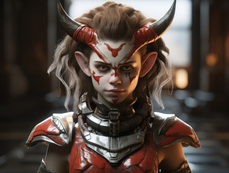 a girl with horns and armorの素材
