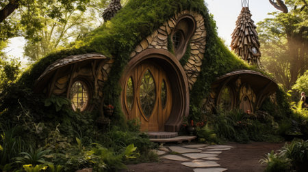 a house with a green roofの素材