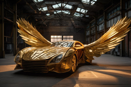 a gold car with wingsの素材