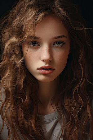 a woman with long brown hairの素材