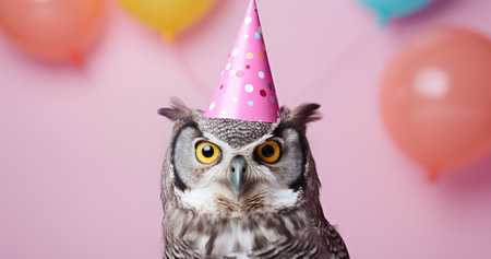 an owl wearing a party hatの素材