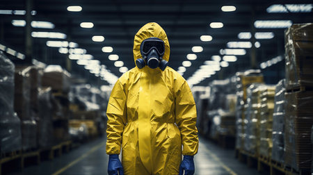 a person wearing a hazmat suit and maskの素材