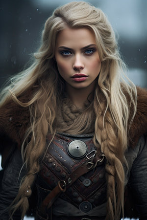 a woman with blonde hair and a fur coatの素材