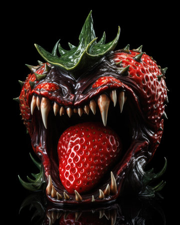 a strawberry in a mouthの素材