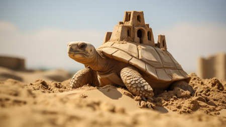 a turtle with a castle on top of itの素材