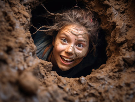 a girl looking up at the cameraの素材