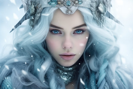 a woman with blue eyes and silver hairの素材