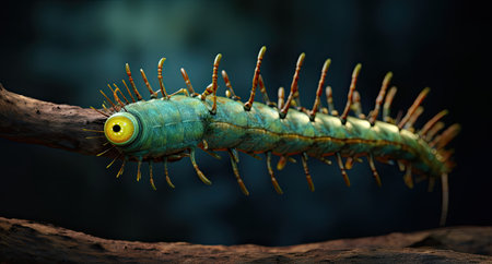 a green and yellow bug with long spikesの素材