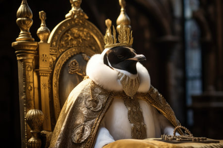 a penguin wearing a crown and a gold crownの素材