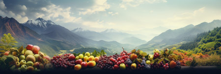 a group of fruit on a tableの素材