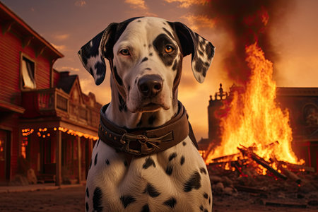a dog in front of a fireの素材