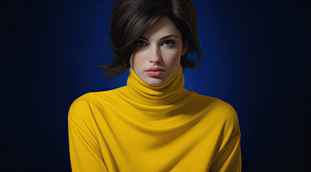 a woman in a yellow turtleneckの素材