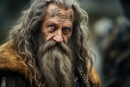 a man with long hair and a beardの素材