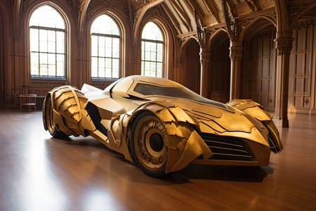 a gold car in a roomの素材