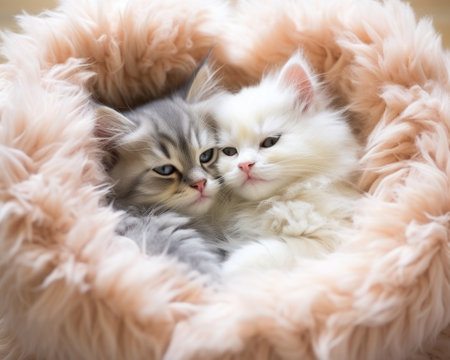 two cats lying in a blanketの素材