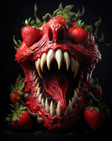 a red monster with many strawberries on itの素材