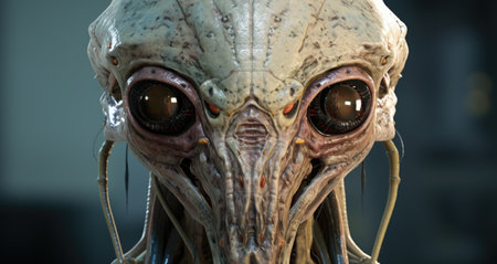 a close up of a alien faceの素材