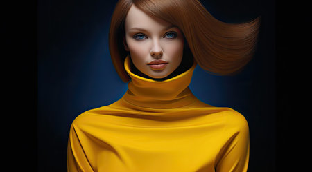 a woman with a yellow turtleneckの素材