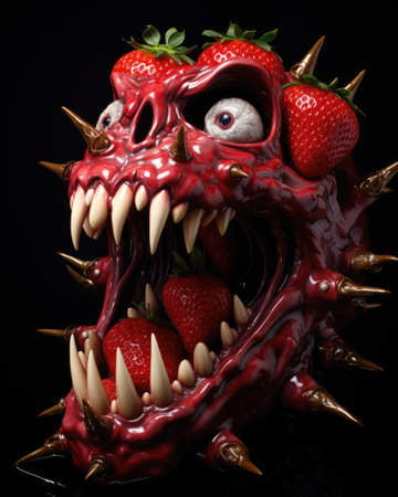 a red dragon with strawberries in itの素材