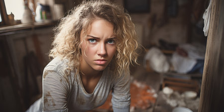 a woman looking at the cameraの素材