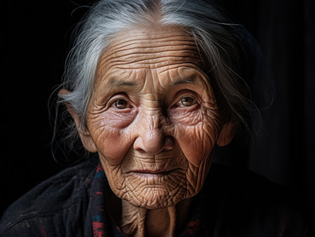 an old woman with wrinkles and wrinkles on her faceの素材