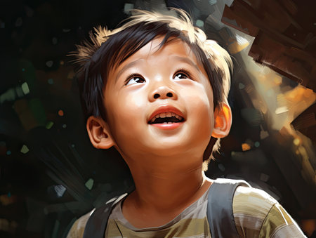 a child looking up to the skyの素材