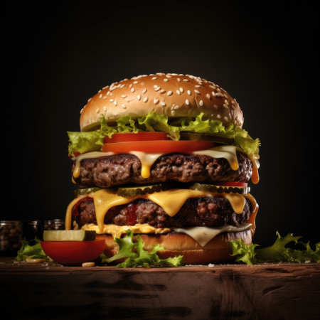 a double cheeseburger with lettuce tomato and cheeseの素材