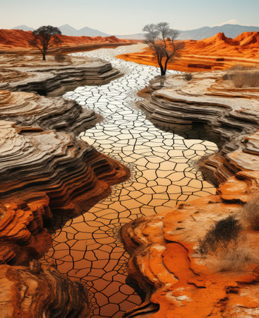 a river flowing through a desertの素材