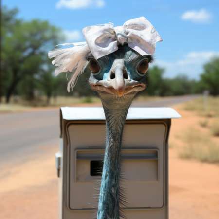 a bird with a bow on its headの素材
