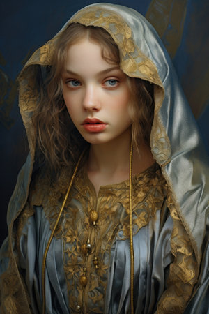 a woman in a gold and silver dressの素材