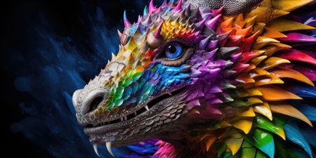 a colorful dragon with sharp teethの素材