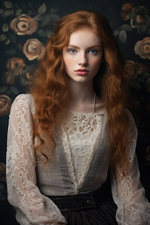 a woman with long red hairの素材