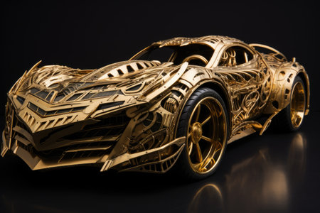 a gold car with a black backgroundの素材