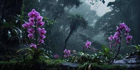 purple flowers in the rainの素材