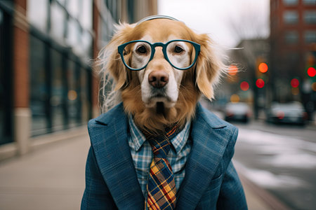 a dog wearing a suit and tieの素材