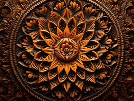 a carved wood carving of a flowerの素材