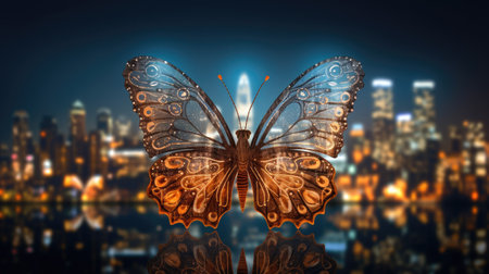 a butterfly with a city in the backgroundの素材