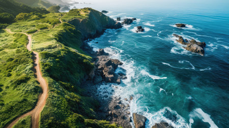 a rocky coast with waves crashing on the rocksの素材