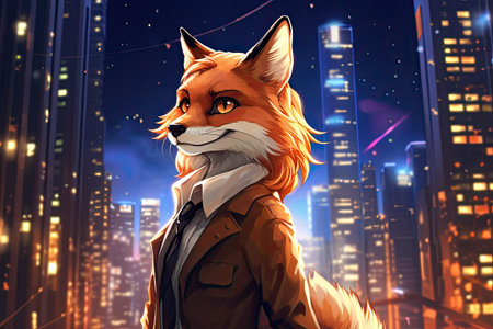 a cartoon of a fox in a suitの素材