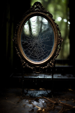 a mirror with a spider web on itの素材