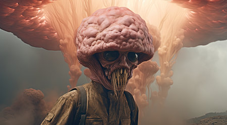 a person with a brain head and glassesの素材