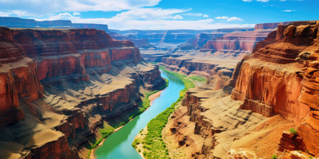 a river running through a canyon with Grand Canyon in the backgroundの素材