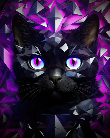 a black cat with purple eyesの素材