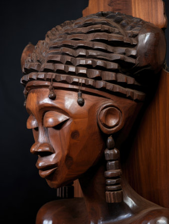 a wooden statue of a womanの素材